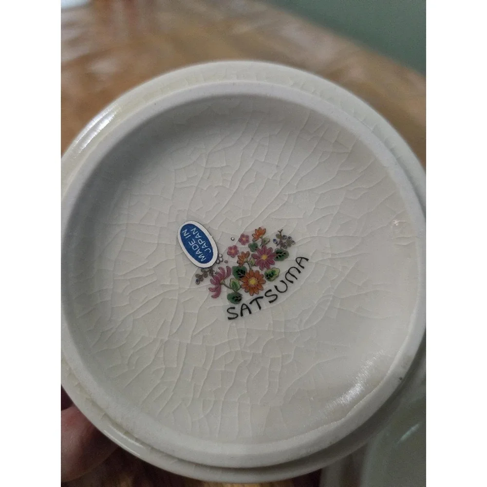 Vintage Japan Satsuma Porcelain Peacock Design Bowl With Lid